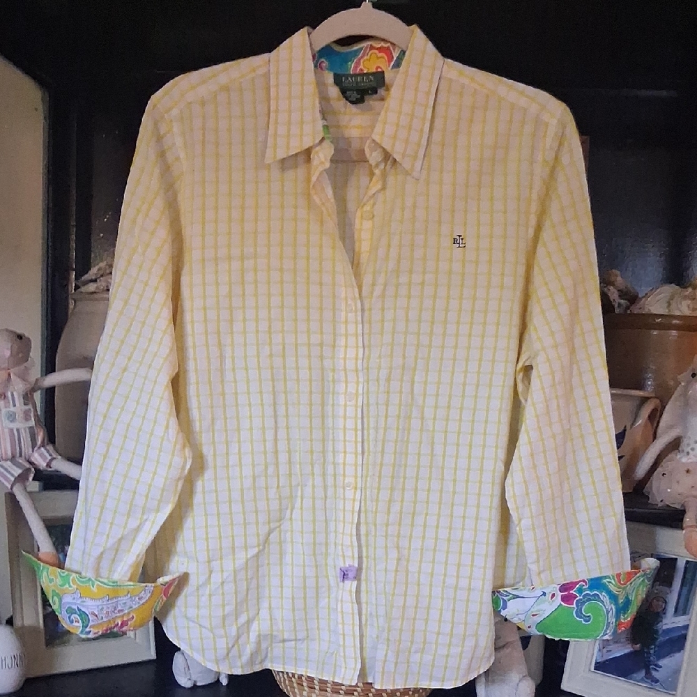 Lauren Ralph Lauren Women's Yellow Plaid Button Down Shirt